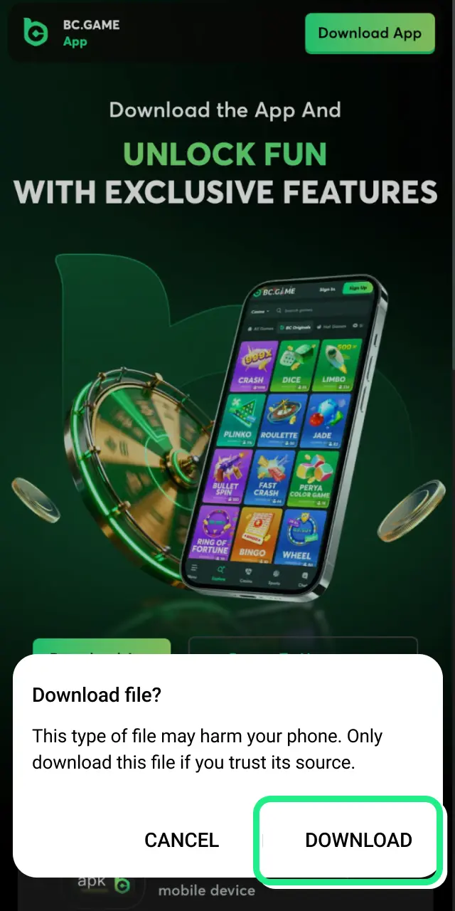 bc game app android click download android button