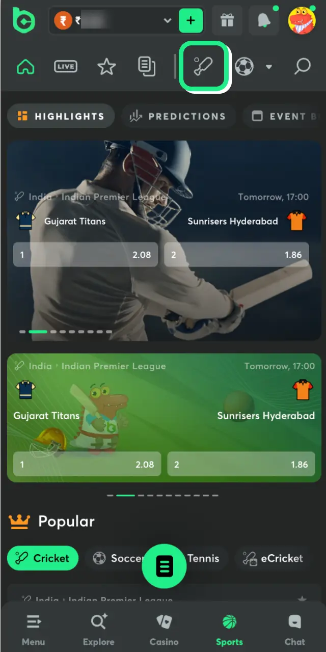 bc game app bet pick sport cricket