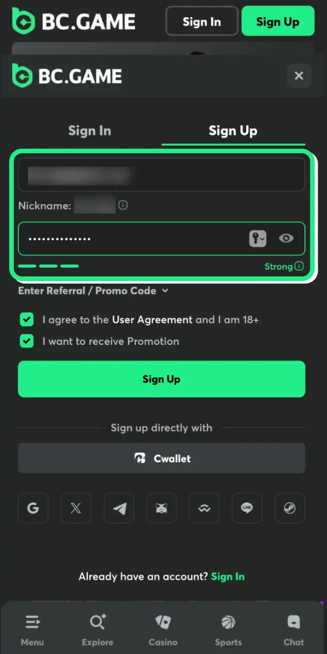 bc game app register enter details password