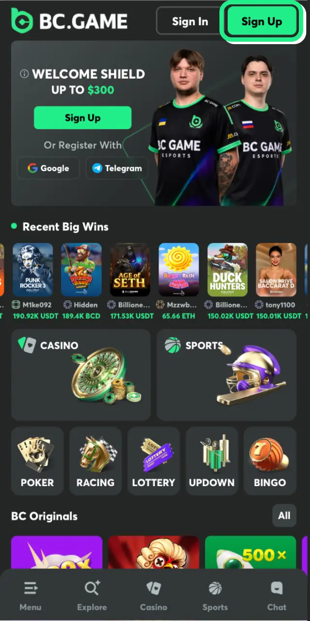 bc game app register launch ap click sign up