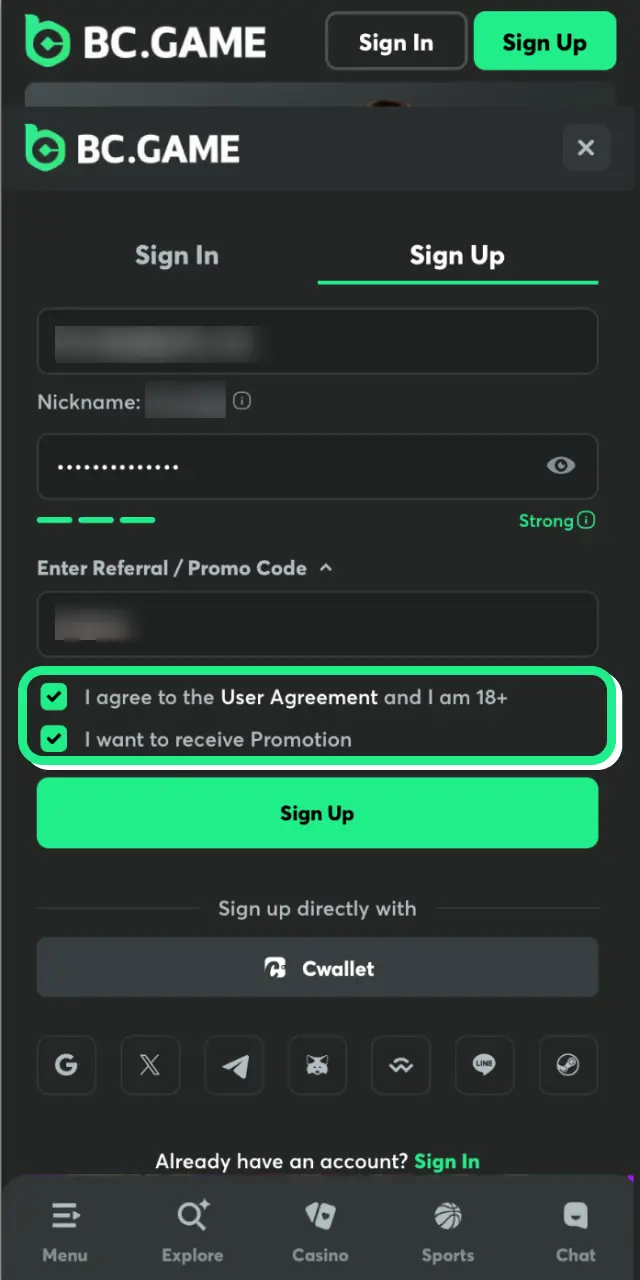 bc game app register pick currency