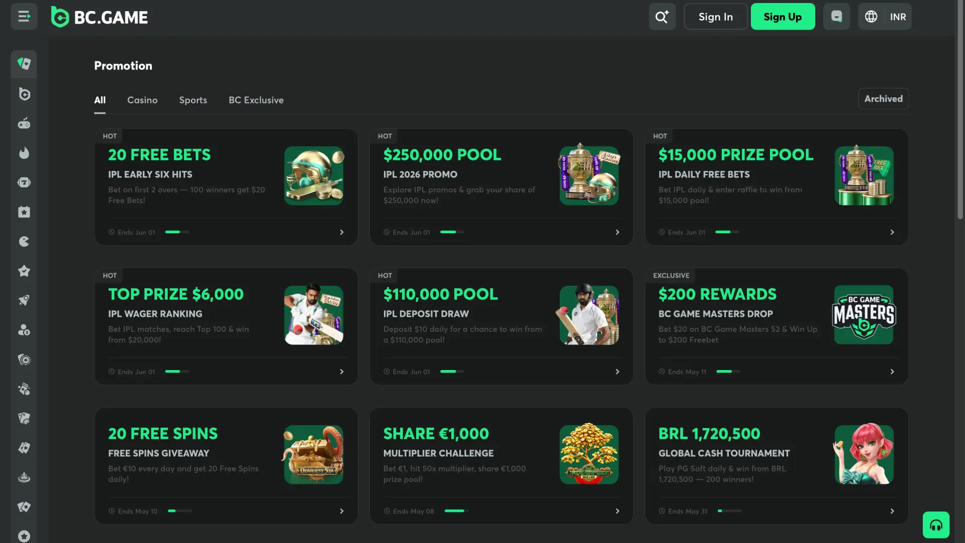 bc game interface promotions