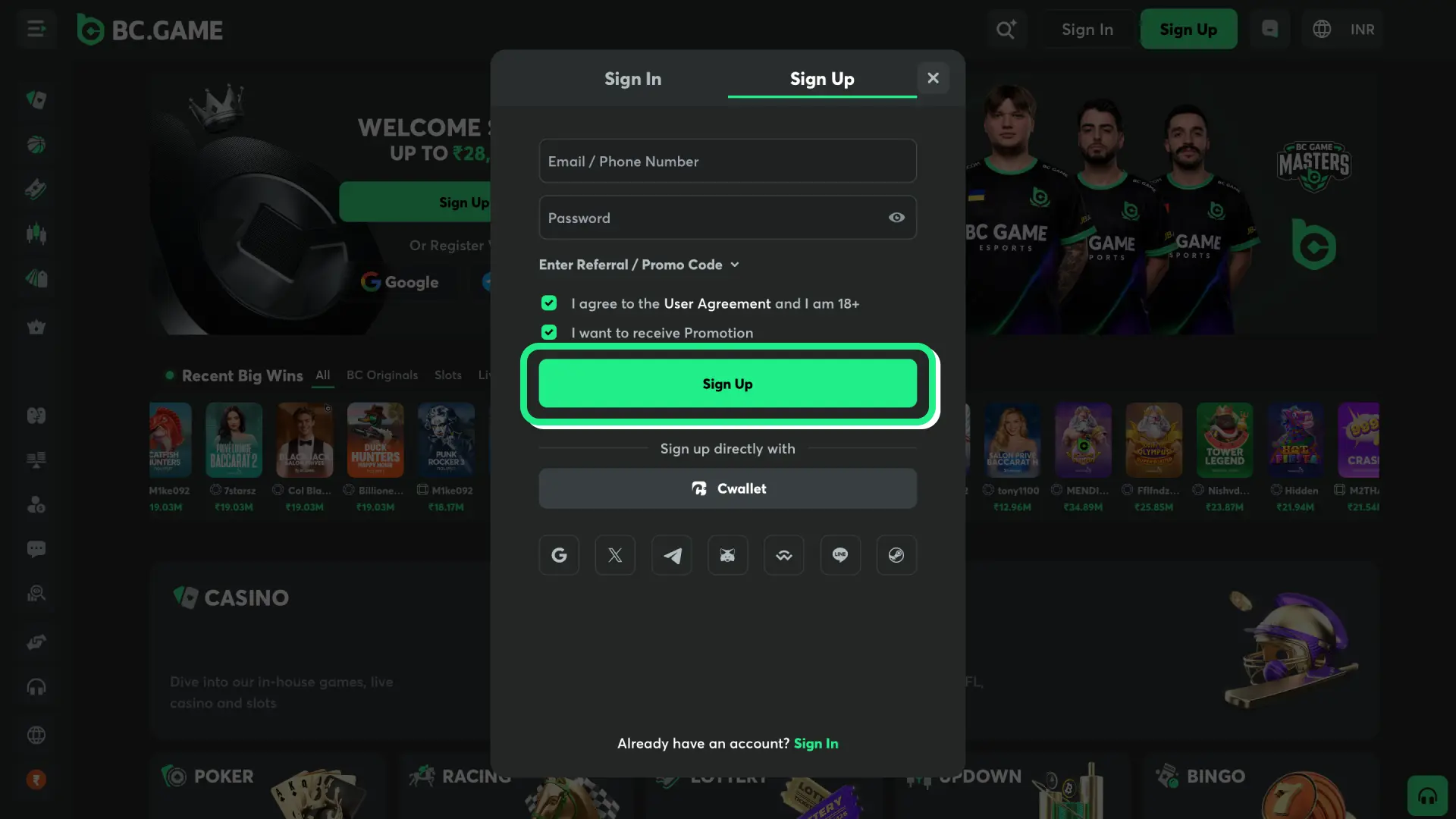 bc game bet access site login
