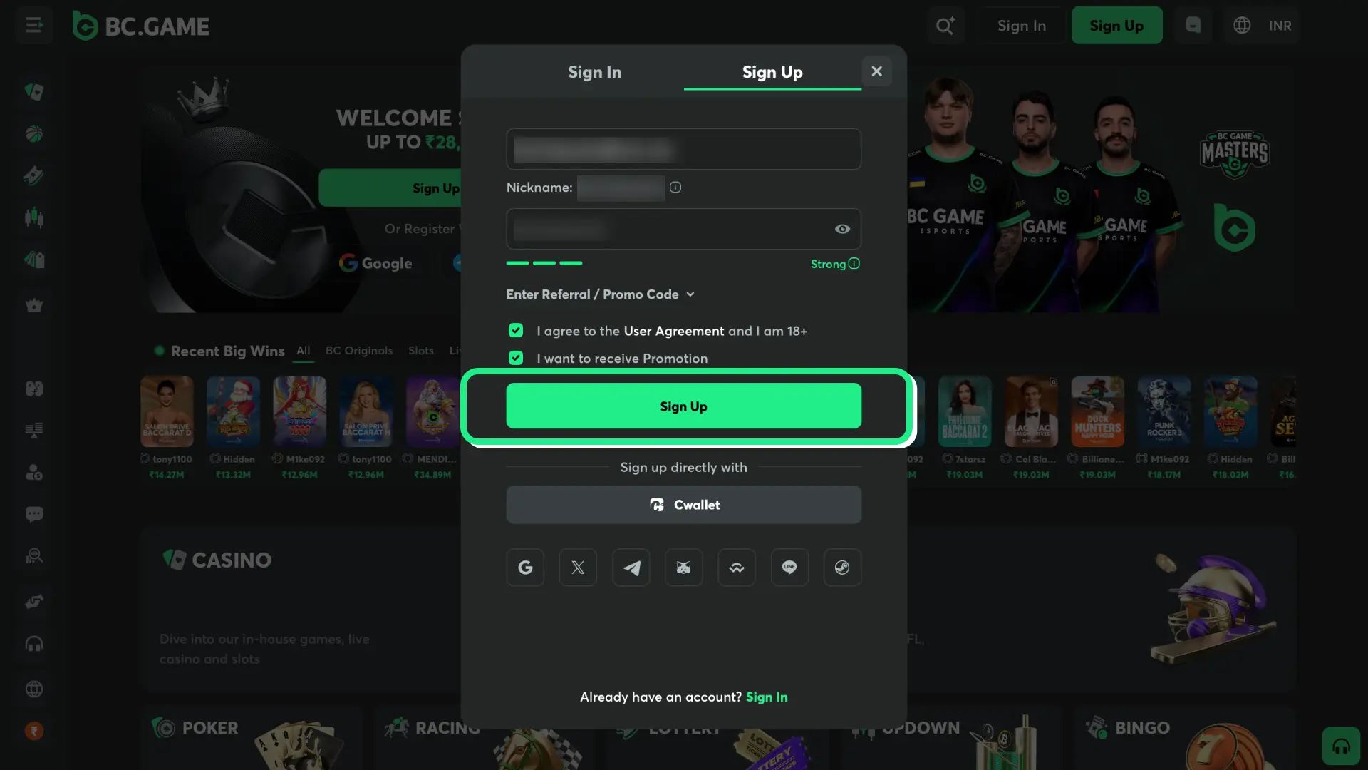 bc game register agree terms join
